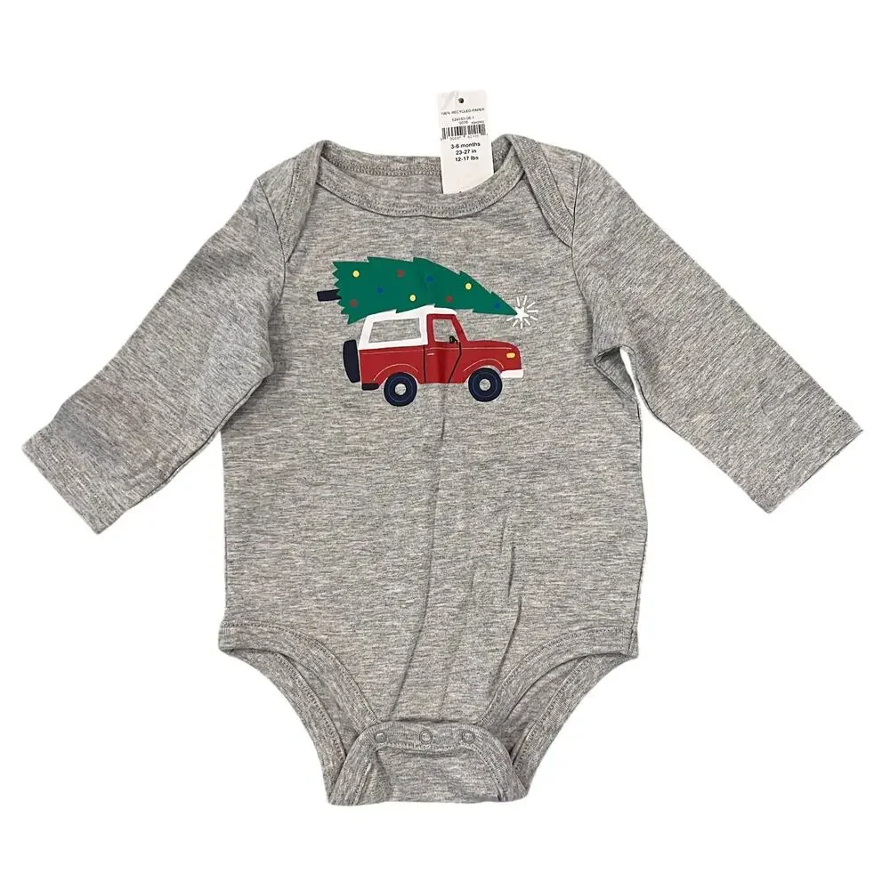 NWT GAP Baby Grey & Blue W/Christmas Tree Print Bodysuit & Pull-On Pants - 3-6M
